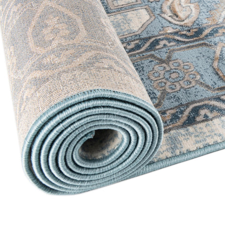 Blue 7' 10 x 7' 10 Highbury Octagon Area Rug 60% Polypropylene & 40% Polyester With Jute Backing Vintage Distressed Traditional Carpet for Sale at Rug Engine