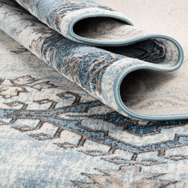 Blue 7' 10 x 7' 10 Highbury Octagon Area Rug 60% Polypropylene & 40% Polyester With Jute Backing Vintage Distressed Traditional Carpet for Sale at Rug Engine