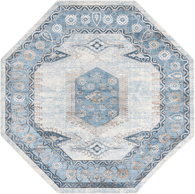 Blue 7' 10 x 7' 10 Highbury Octagon Area Rug 60% Polypropylene & 40% Polyester With Jute Backing Vintage Distressed Traditional Carpet for Sale at Rug Engine
