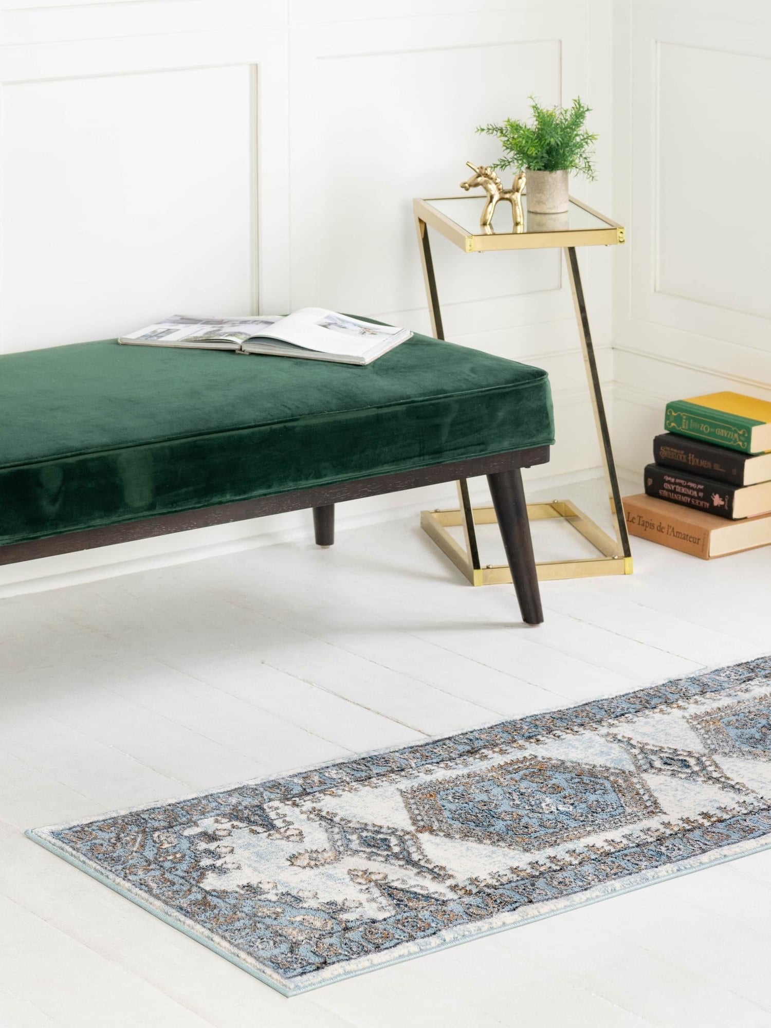 Blue 2' x 6' Highbury Runner Area Rug 60% Polypropylene & 40% Polyester With Jute Backing Vintage Distressed Traditional Carpet for Sale at Rug Engine