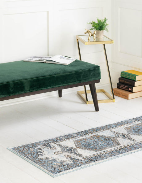 Blue 2' x 6' Highbury Runner Area Rug 60% Polypropylene & 40% Polyester With Jute Backing Vintage Distressed Traditional Carpet for Sale at Rug Engine