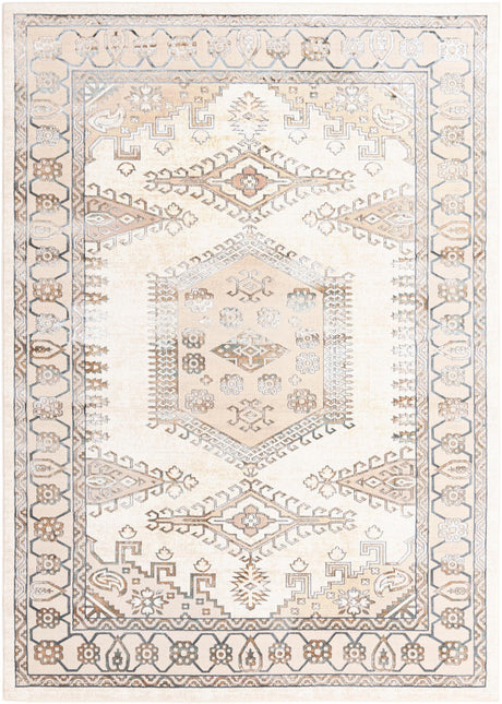 Ivory 7' x 10' Highbury Rectangle Area Rug 60% Polypropylene & 40% Polyester With Jute Backing Vintage Distressed Traditional Carpet for Sale at Rug Engine