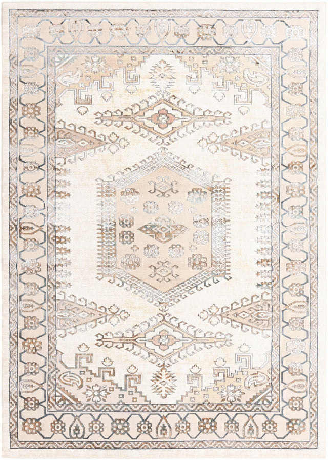 Ivory 7' x 10' Highbury Rectangle Area Rug 60% Polypropylene & 40% Polyester With Jute Backing Vintage Distressed Traditional Carpet for Sale at Rug Engine