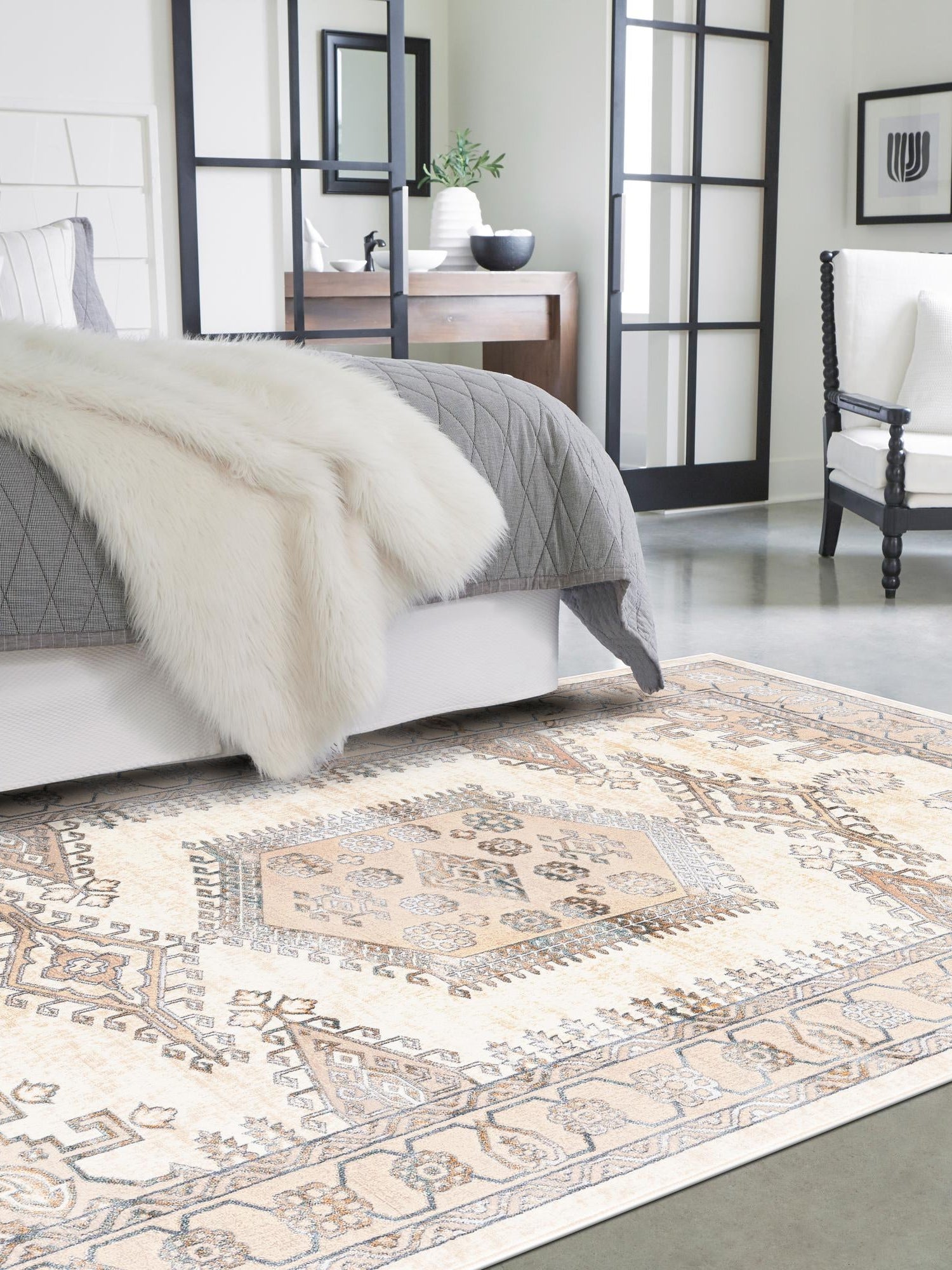 Ivory 7' x 10' Highbury Rectangle Area Rug 60% Polypropylene & 40% Polyester With Jute Backing Vintage Distressed Traditional Carpet for Sale at Rug Engine