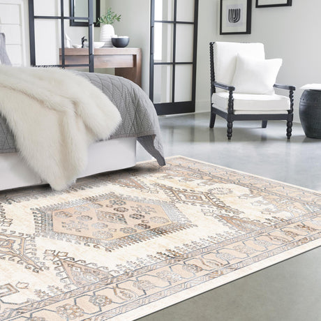 Ivory 7' x 10' Highbury Rectangle Area Rug 60% Polypropylene & 40% Polyester With Jute Backing Vintage Distressed Traditional Carpet for Sale at Rug Engine