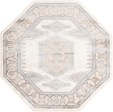 Ivory 5' 3 x 5' 3 Highbury Octagon Area Rug 60% Polypropylene & 40% Polyester With Jute Backing Vintage Distressed Traditional Carpet for Sale at Rug Engine