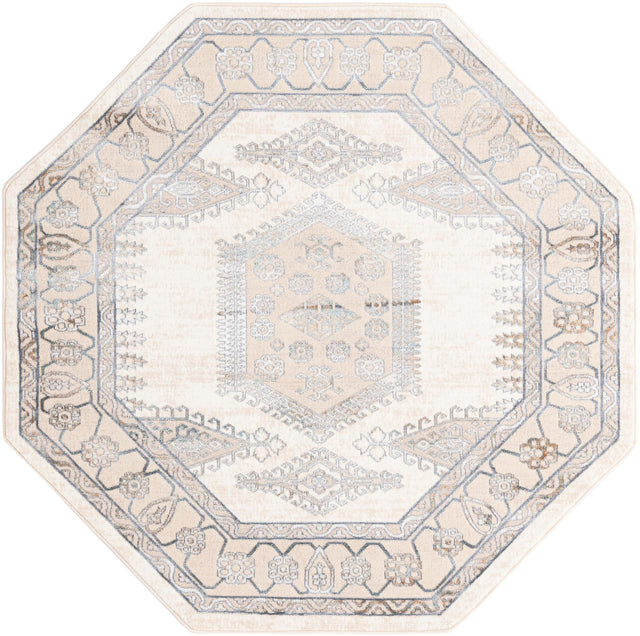 Ivory 5' 3 x 5' 3 Highbury Octagon Area Rug 60% Polypropylene & 40% Polyester With Jute Backing Vintage Distressed Traditional Carpet for Sale at Rug Engine