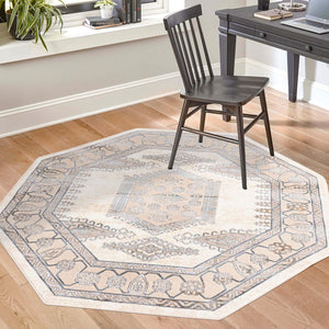 Ivory 5' 3 x 5' 3 Highbury Octagon Area Rug 60% Polypropylene & 40% Polyester With Jute Backing Vintage Distressed Traditional Carpet for Sale at Rug Engine