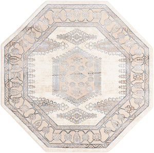 Ivory 5' 3 x 5' 3 Highbury Octagon Area Rug 60% Polypropylene & 40% Polyester With Jute Backing Vintage Distressed Traditional Carpet for Sale at Rug Engine