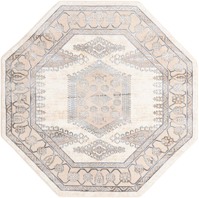 Ivory 5' 3 x 5' 3 Highbury Octagon Area Rug 60% Polypropylene & 40% Polyester With Jute Backing Vintage Distressed Traditional Carpet for Sale at Rug Engine
