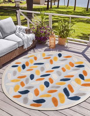 Gray 5' 3 x 5' 3 Aruba Outdoor Round Area Rug Weather Resistant for Patio, Deck, Terrace, Balcony, Porch for Sale at Rug Engine