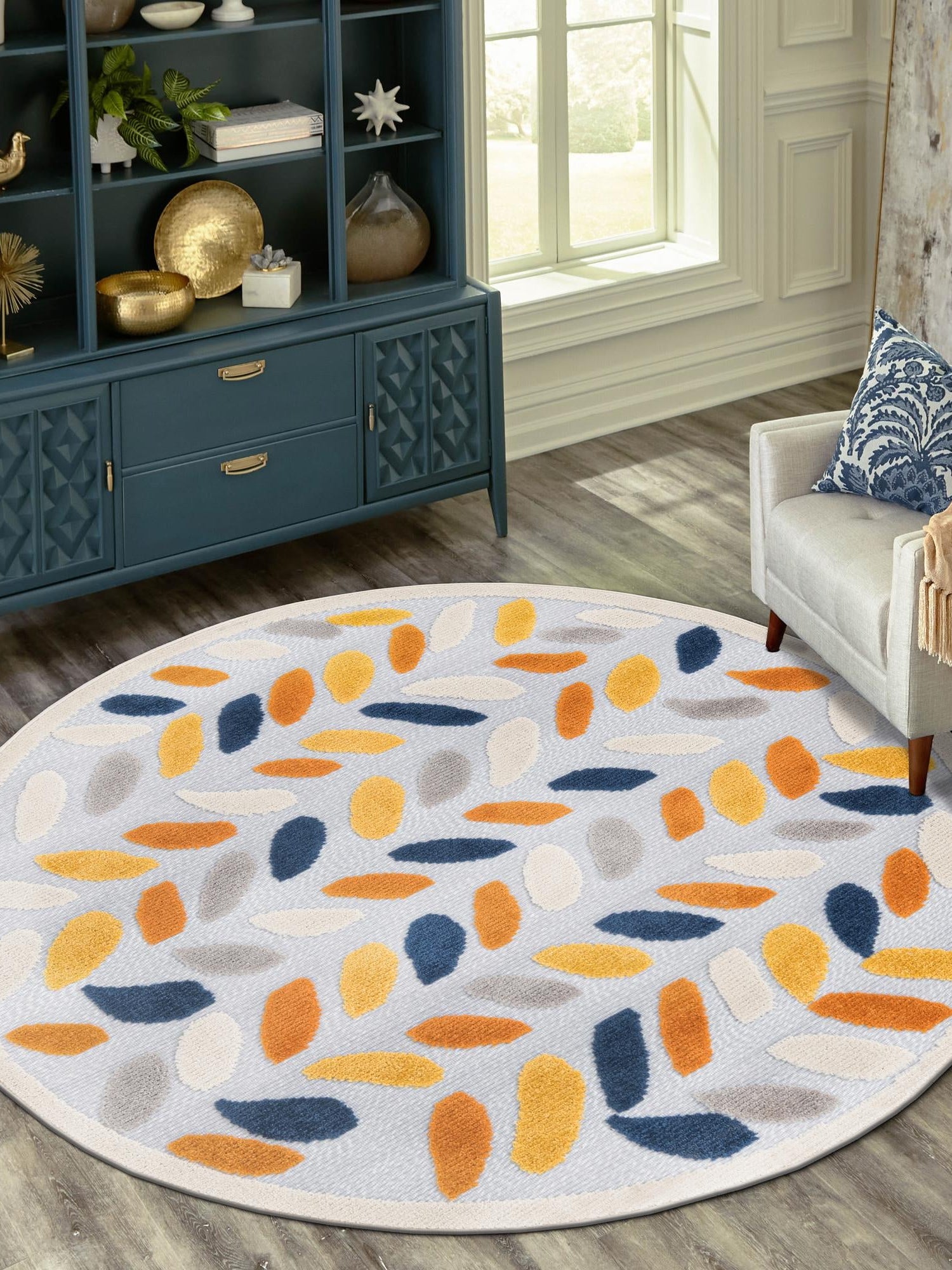 Gray 5' 3 x 5' 3 Aruba Outdoor Round Area Rug Weather Resistant for Patio, Deck, Terrace, Balcony, Porch for Sale at Rug Engine