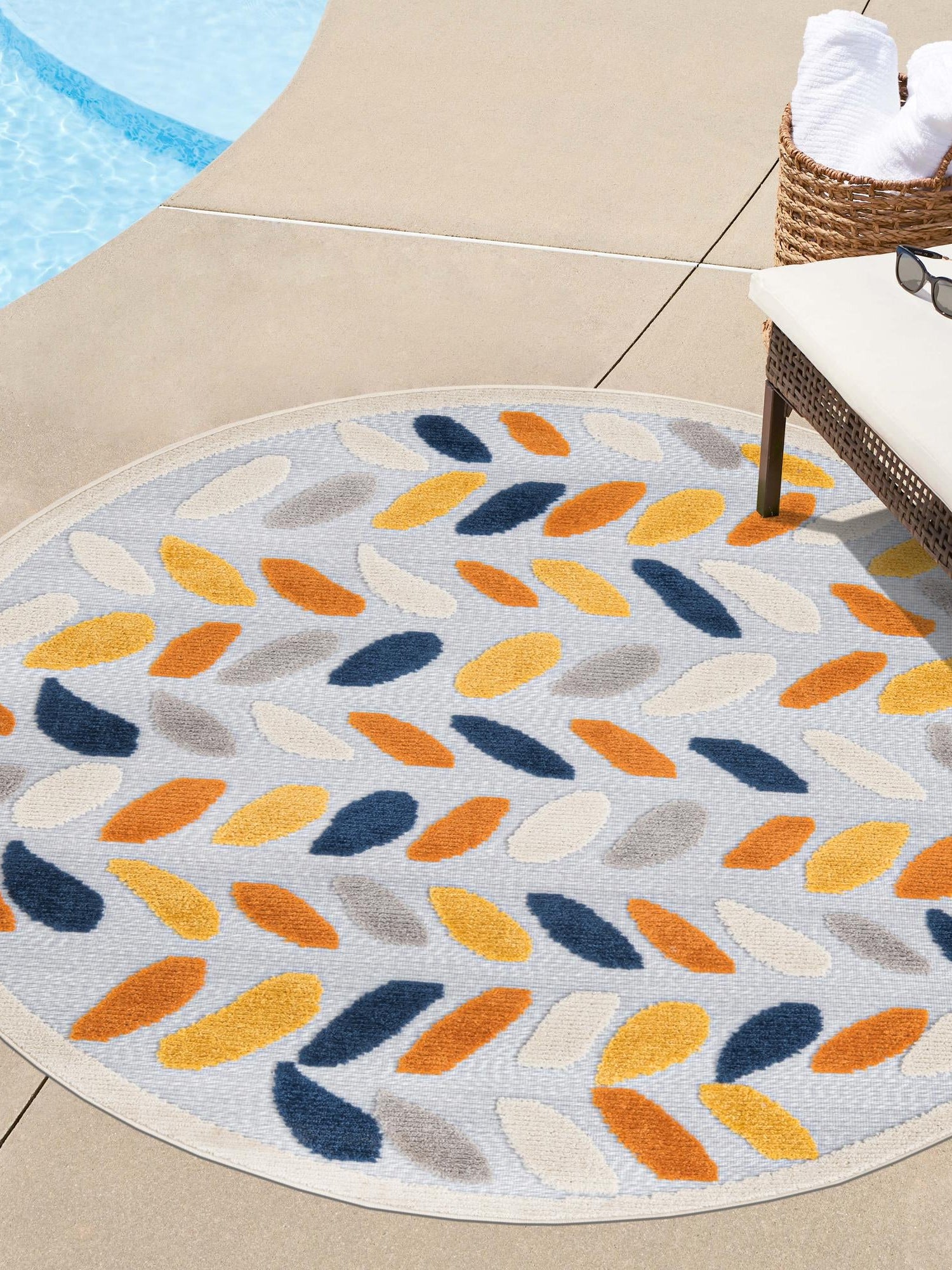 Gray 5' 3 x 5' 3 Aruba Outdoor Round Area Rug Weather Resistant for Patio, Deck, Terrace, Balcony, Porch for Sale at Rug Engine