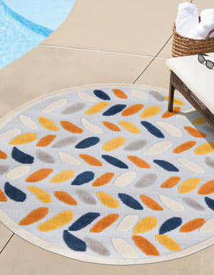 Gray 5' 3 x 5' 3 Aruba Outdoor Round Area Rug Weather Resistant for Patio, Deck, Terrace, Balcony, Porch for Sale at Rug Engine