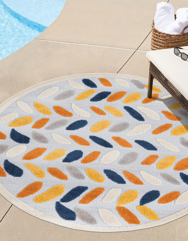 Gray 5' 3 x 5' 3 Aruba Outdoor Round Area Rug Weather Resistant for Patio, Deck, Terrace, Balcony, Porch for Sale at Rug Engine