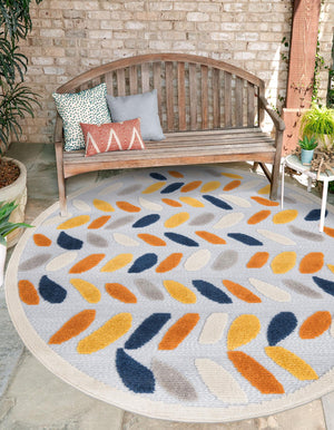 Gray 5' 3 x 5' 3 Aruba Outdoor Round Area Rug Weather Resistant for Patio, Deck, Terrace, Balcony, Porch for Sale at Rug Engine