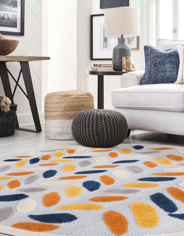 Gray 3' 3 x 3' 3 Aruba Outdoor Round Area Rug Weather Resistant for Patio, Deck, Terrace, Balcony, Porch for Sale at Rug Engine
