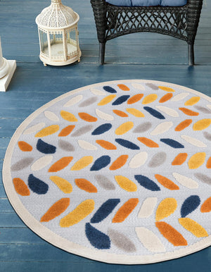 Gray 3' 3 x 3' 3 Aruba Outdoor Round Area Rug Weather Resistant for Patio, Deck, Terrace, Balcony, Porch for Sale at Rug Engine