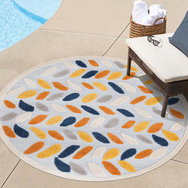 Gray 3' 3 x 3' 3 Aruba Outdoor Round Area Rug Weather Resistant for Patio, Deck, Terrace, Balcony, Porch for Sale at Rug Engine