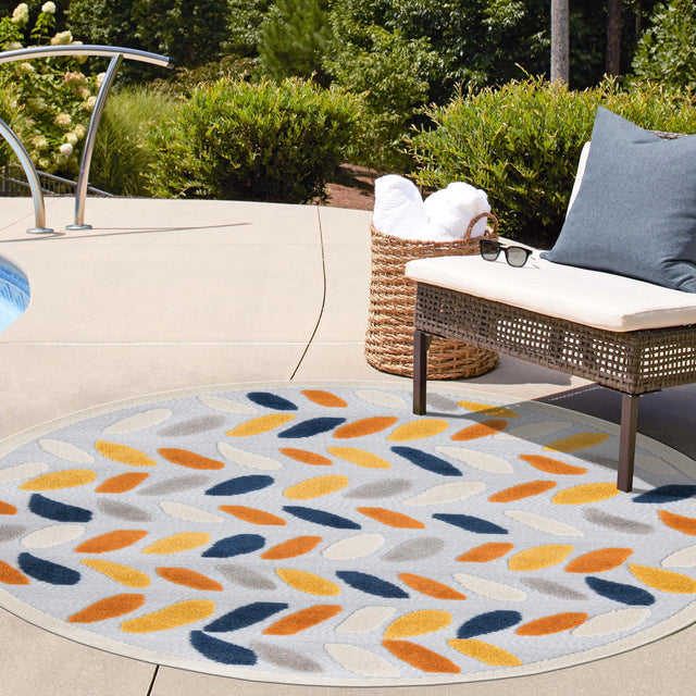 Gray 3' 3 x 3' 3 Aruba Outdoor Round Area Rug Weather Resistant for Patio, Deck, Terrace, Balcony, Porch for Sale at Rug Engine