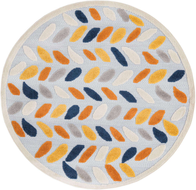 Gray 5' 3 x 5' 3 Aruba Outdoor Round Area Rug Weather Resistant for Patio, Deck, Terrace, Balcony, Porch for Sale at Rug Engine