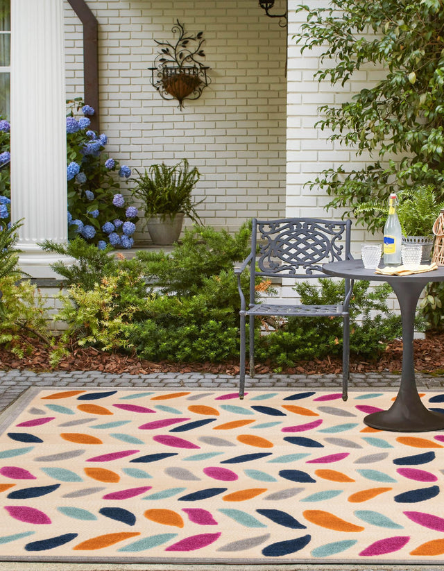 Beige 5' 3 x 5' 3 Aruba Outdoor Square Area Rug Weather Resistant for Patio, Deck, Terrace, Balcony, Porch for Sale at Rug Engine