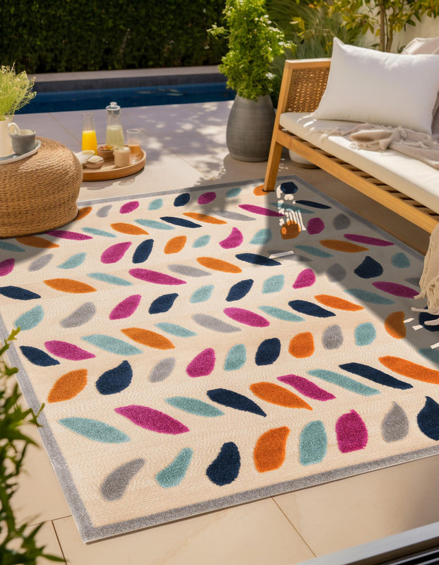 Beige 7' 10 x 7' 10 Aruba Outdoor Square Area Rug Weather Resistant for Patio, Deck, Terrace, Balcony, Porch for Sale at Rug Engine