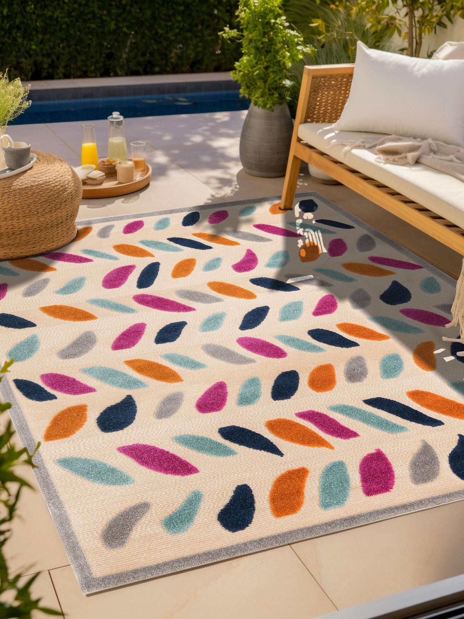 Beige 5' 3 x 5' 3 Aruba Outdoor Square Area Rug Weather Resistant for Patio, Deck, Terrace, Balcony, Porch for Sale at Rug Engine