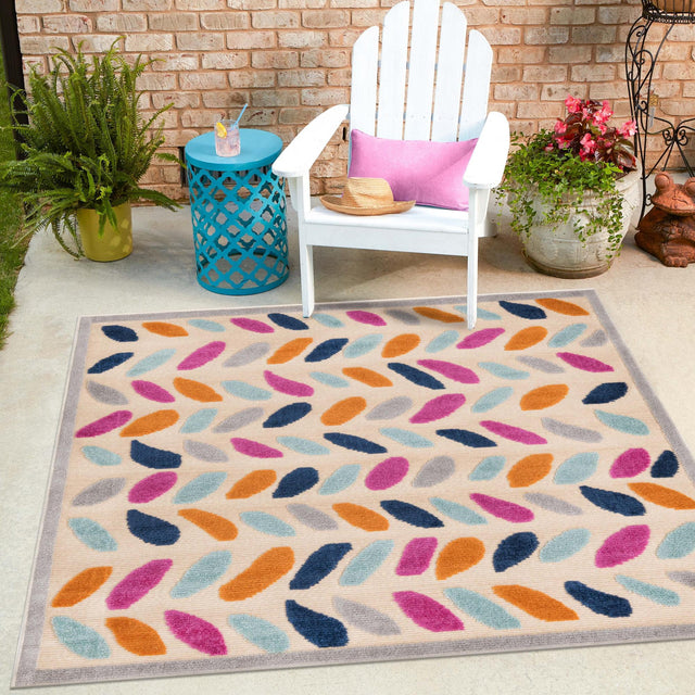 Beige 7' 10 x 7' 10 Aruba Outdoor Square Area Rug Weather Resistant for Patio, Deck, Terrace, Balcony, Porch for Sale at Rug Engine