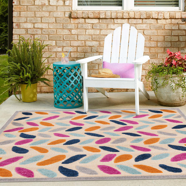 Beige 7' 10 x 7' 10 Aruba Outdoor Square Area Rug Weather Resistant for Patio, Deck, Terrace, Balcony, Porch for Sale at Rug Engine
