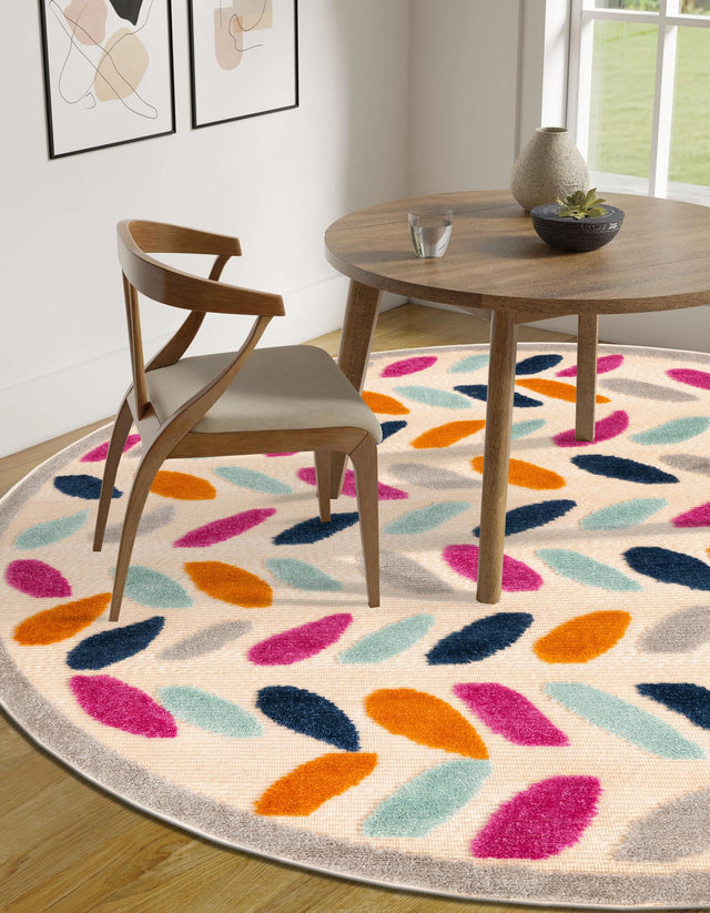 Beige 5' 3 x 5' 3 Aruba Outdoor Round Area Rug Weather Resistant for Patio, Deck, Terrace, Balcony, Porch for Sale at Rug Engine