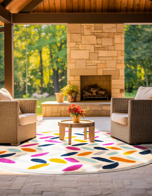 Beige 5' 3 x 5' 3 Aruba Outdoor Round Area Rug Weather Resistant for Patio, Deck, Terrace, Balcony, Porch for Sale at Rug Engine