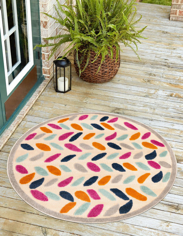 Beige 3' 3 x 3' 3 Aruba Outdoor Round Area Rug Weather Resistant for Patio, Deck, Terrace, Balcony, Porch for Sale at Rug Engine