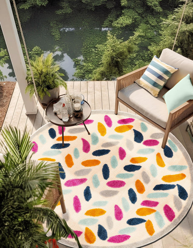 Beige 3' 3 x 3' 3 Aruba Outdoor Round Area Rug Weather Resistant for Patio, Deck, Terrace, Balcony, Porch for Sale at Rug Engine
