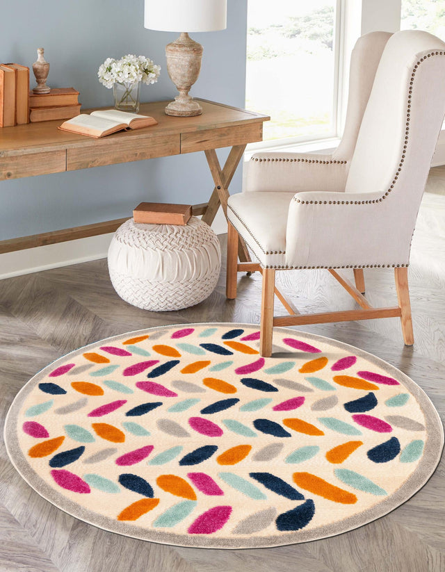 Beige 3' 3 x 3' 3 Aruba Outdoor Round Area Rug Weather Resistant for Patio, Deck, Terrace, Balcony, Porch for Sale at Rug Engine