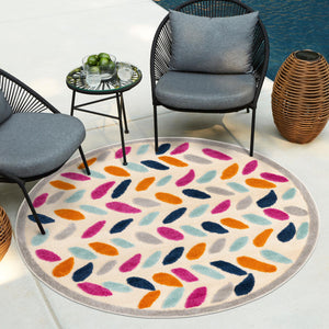 Beige 5' 3 x 5' 3 Aruba Outdoor Round Area Rug Weather Resistant for Patio, Deck, Terrace, Balcony, Porch for Sale at Rug Engine
