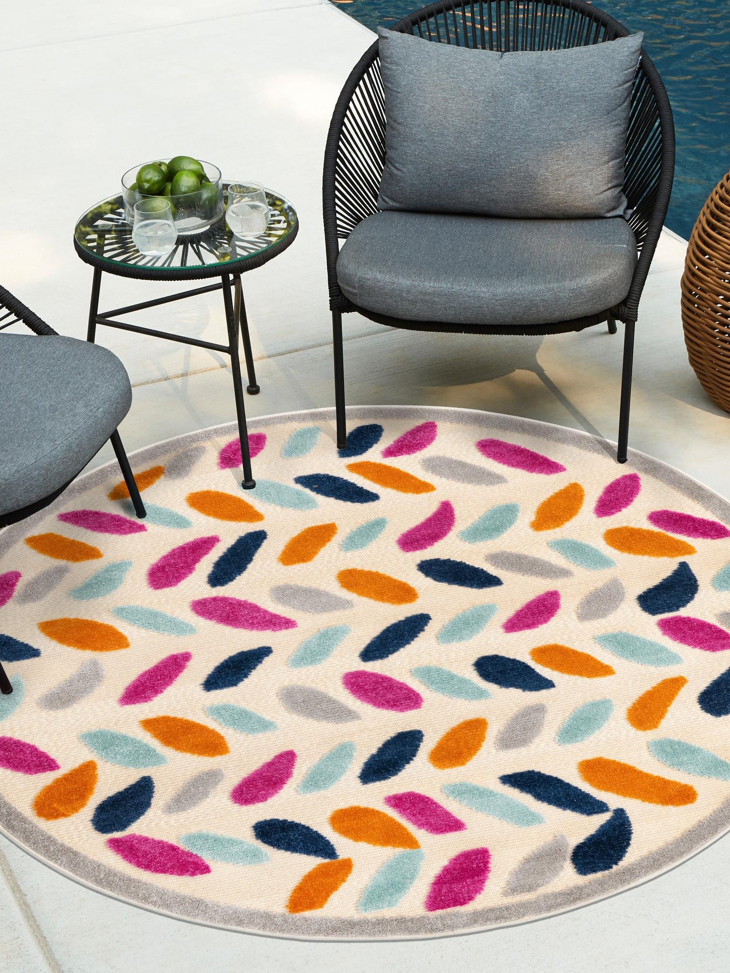 Beige 3' 3 x 3' 3 Aruba Outdoor Round Area Rug Weather Resistant for Patio, Deck, Terrace, Balcony, Porch for Sale at Rug Engine