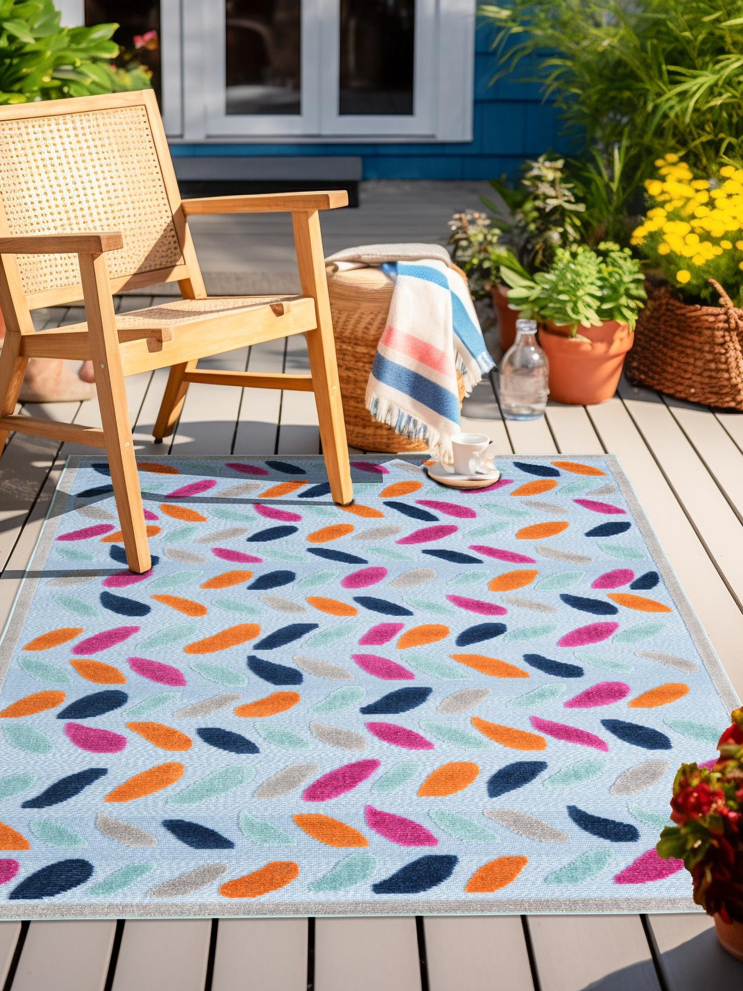 Blue 7' x 10' Aruba Outdoor Rectangle Area Rug Weather Resistant for Patio, Deck, Terrace, Balcony, Porch for Sale at Rug Engine