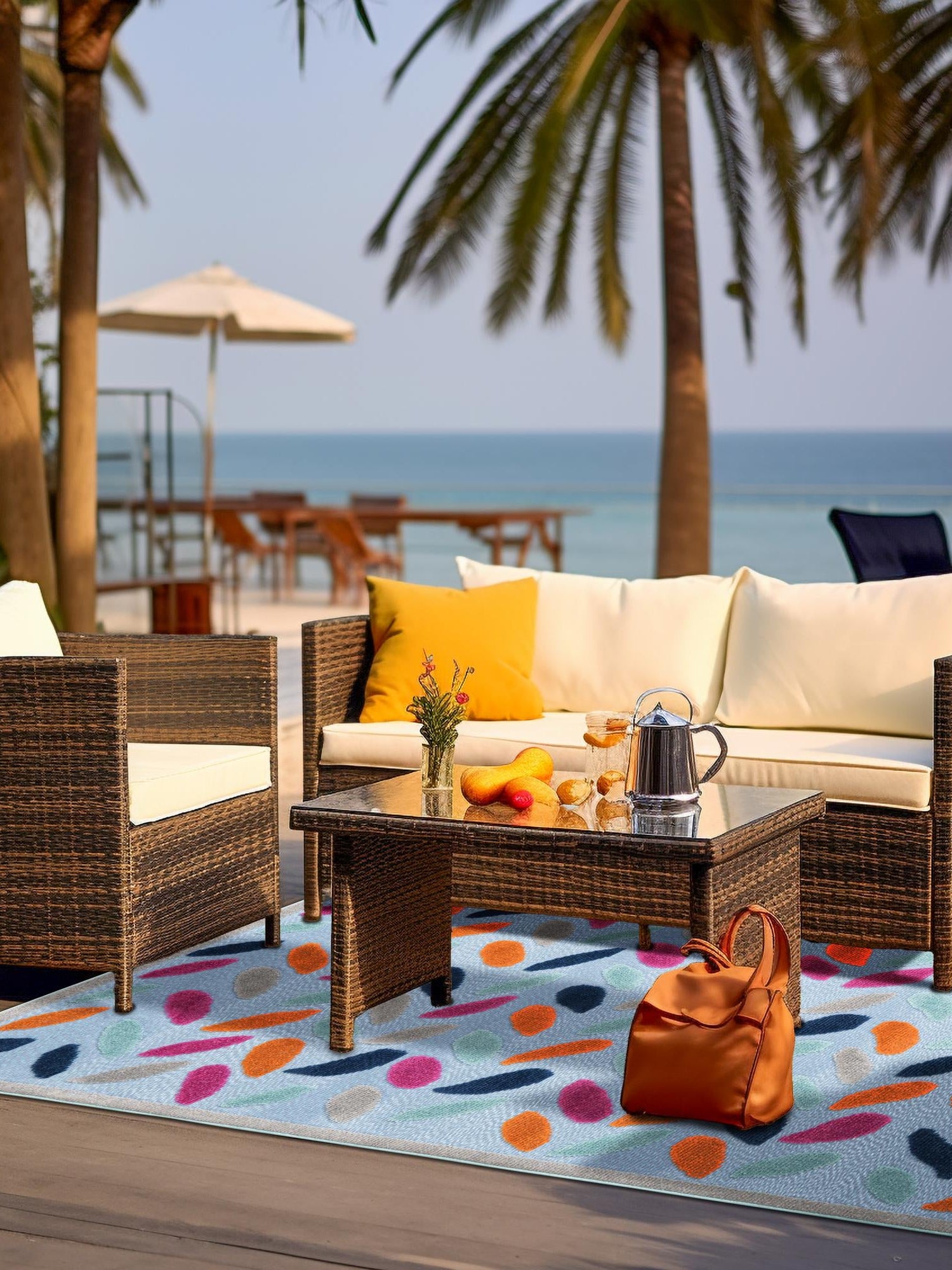 Blue 4' x 6' Aruba Outdoor Rectangle Area Rug Weather Resistant for Patio, Deck, Terrace, Balcony, Porch for Sale at Rug Engine