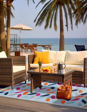 Blue 9' x 12' Aruba Outdoor Rectangle Area Rug Weather Resistant for Patio, Deck, Terrace, Balcony, Porch for Sale at Rug Engine