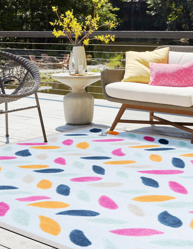 Blue 5' 3 x 5' 3 Aruba Outdoor Square Area Rug Weather Resistant for Patio, Deck, Terrace, Balcony, Porch for Sale at Rug Engine