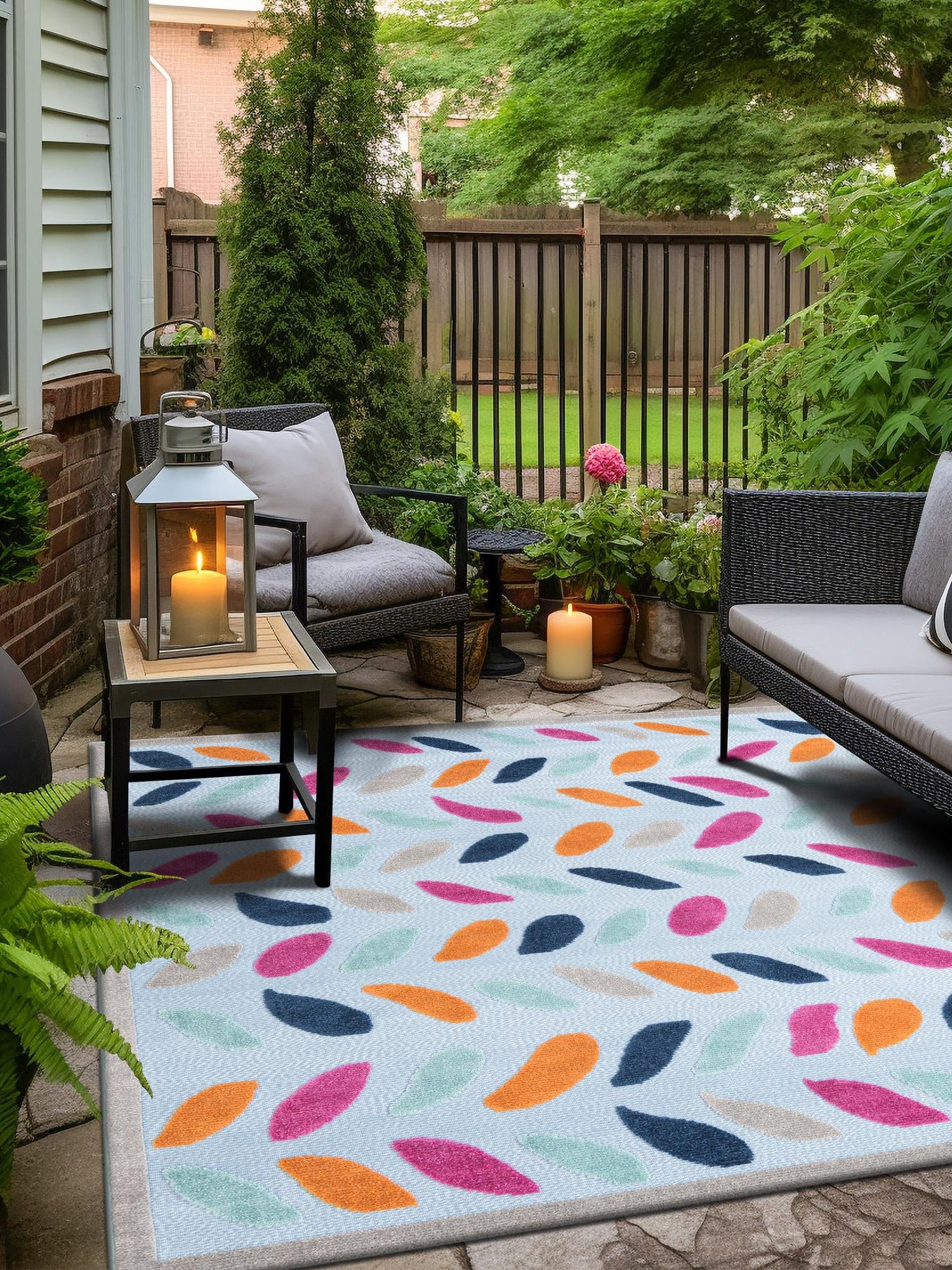 Blue 7' 10 x 7' 10 Aruba Outdoor Square Area Rug Weather Resistant for Patio, Deck, Terrace, Balcony, Porch for Sale at Rug Engine