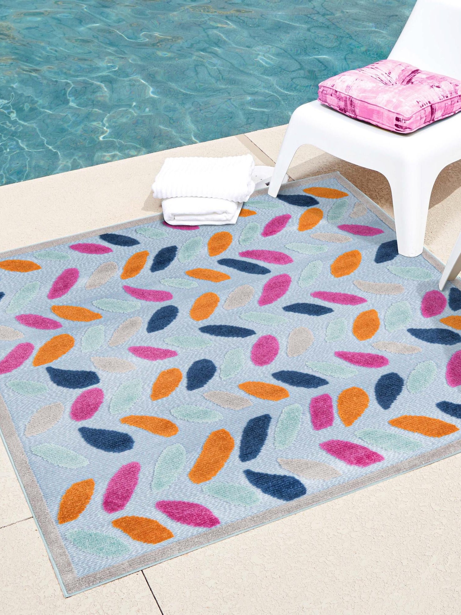 Blue 7' 10 x 7' 10 Aruba Outdoor Square Area Rug Weather Resistant for Patio, Deck, Terrace, Balcony, Porch for Sale at Rug Engine