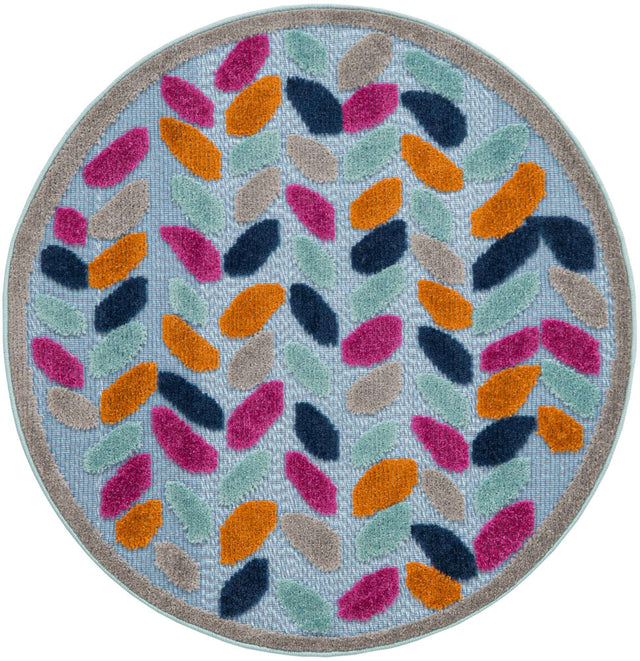 Blue 3' 3 x 3' 3 Aruba Outdoor Round Area Rug Weather Resistant for Patio, Deck, Terrace, Balcony, Porch for Sale at Rug Engine