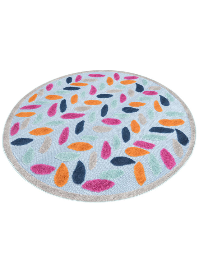 Blue 5' 3 x 5' 3 Aruba Outdoor Round Area Rug Weather Resistant for Patio, Deck, Terrace, Balcony, Porch for Sale at Rug Engine