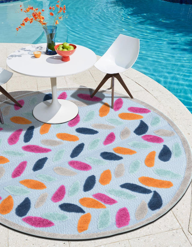 Blue 5' 3 x 5' 3 Aruba Outdoor Round Area Rug Weather Resistant for Patio, Deck, Terrace, Balcony, Porch for Sale at Rug Engine