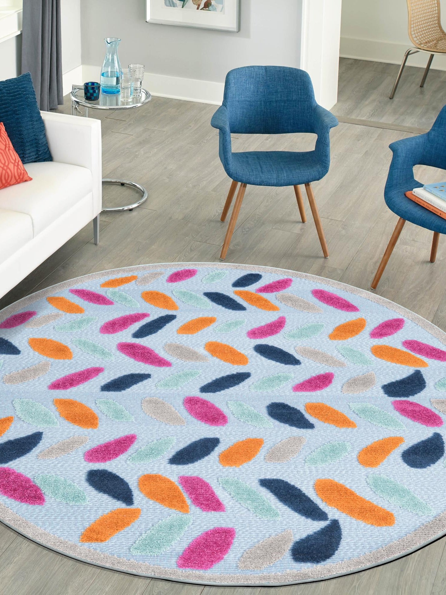Blue 3' 3 x 3' 3 Aruba Outdoor Round Area Rug Weather Resistant for Patio, Deck, Terrace, Balcony, Porch for Sale at Rug Engine