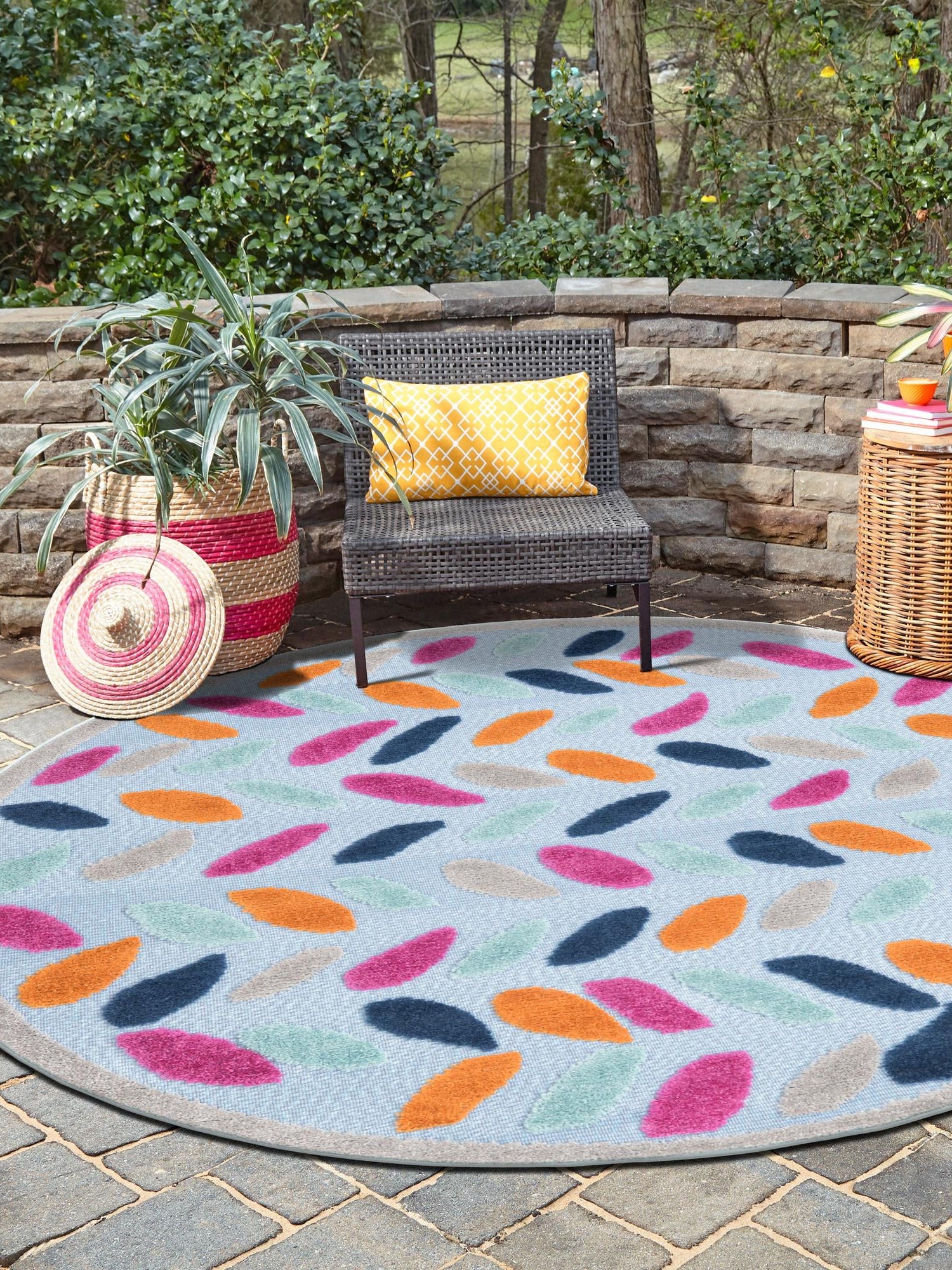 Blue 3' 3 x 3' 3 Aruba Outdoor Round Area Rug Weather Resistant for Patio, Deck, Terrace, Balcony, Porch for Sale at Rug Engine