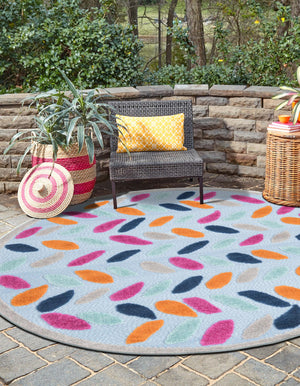 Blue 3' 3 x 3' 3 Aruba Outdoor Round Area Rug Weather Resistant for Patio, Deck, Terrace, Balcony, Porch for Sale at Rug Engine