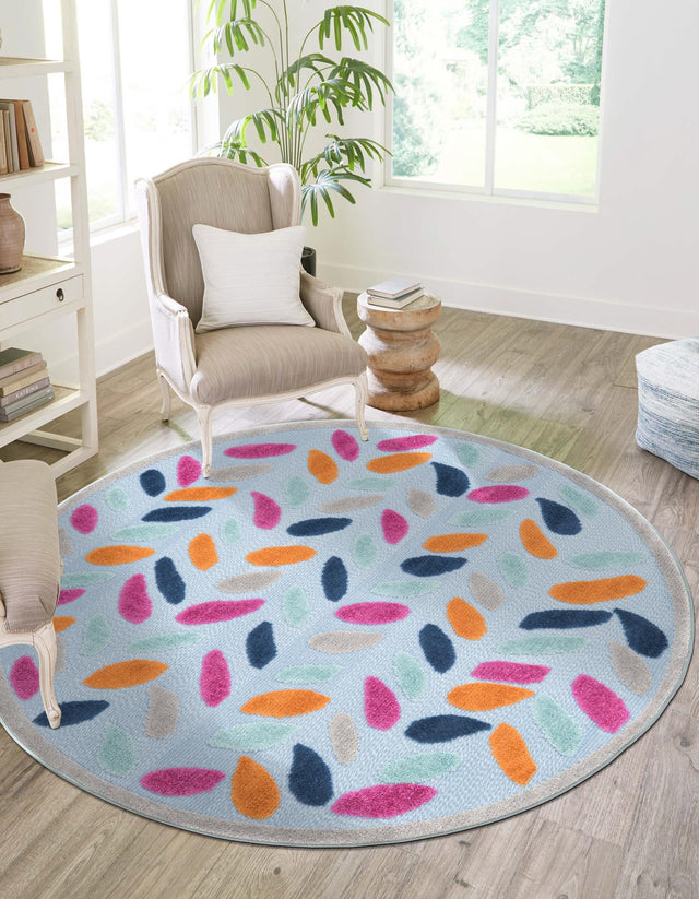 Blue 3' 3 x 3' 3 Aruba Outdoor Round Area Rug Weather Resistant for Patio, Deck, Terrace, Balcony, Porch for Sale at Rug Engine